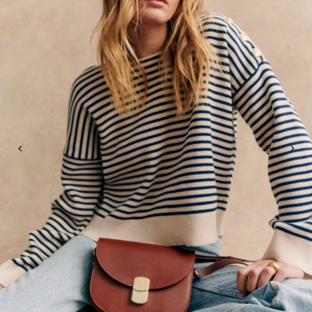 Sezane Navy and Cream Striped Sweater